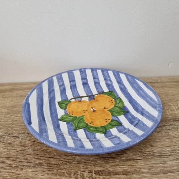 Portuguese Terracotta Plate Hand Painted Fruit Farmhouse Cottagecore Blue Orange - Picture 4 of 6